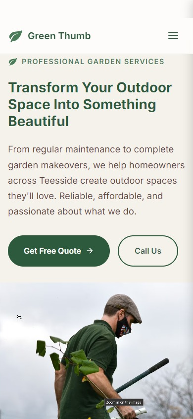 Gardening services website with natural green tones and clean service layout
