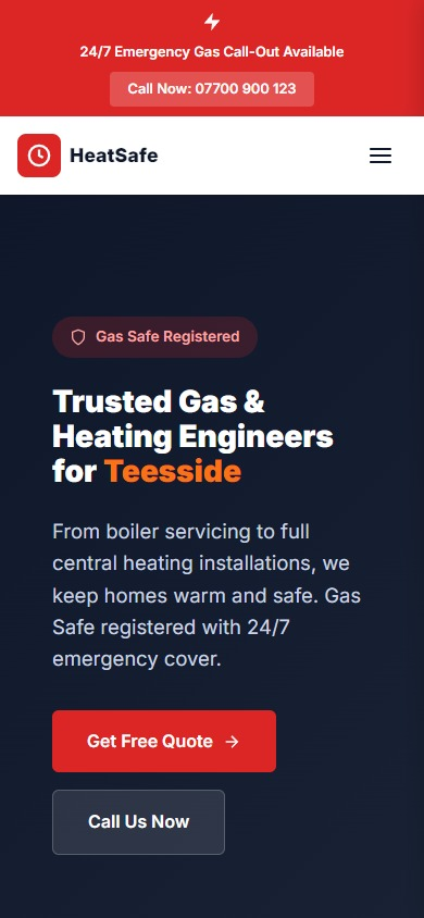 Gas and heating engineer website with warm tones and trust-building design