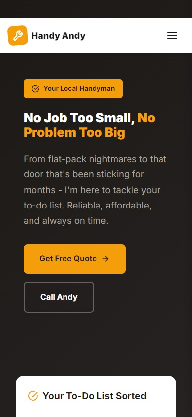 Handyman services website with approachable design and clear service categories